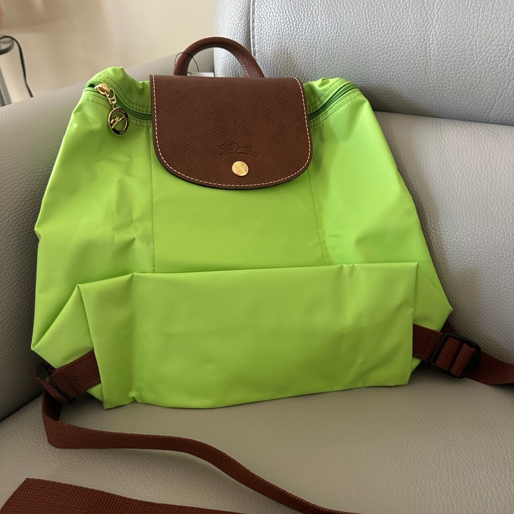 Longchamp Lime Green and Brown Backpack. Selling Saks for 170 NWT